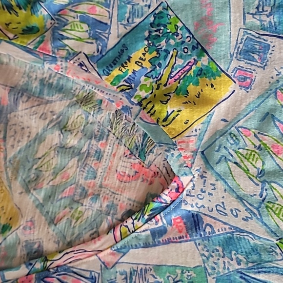 Lilly Pulitzer Etta V-Neck Tee Top Multi Wish You Were Here - Picture 7 of 8